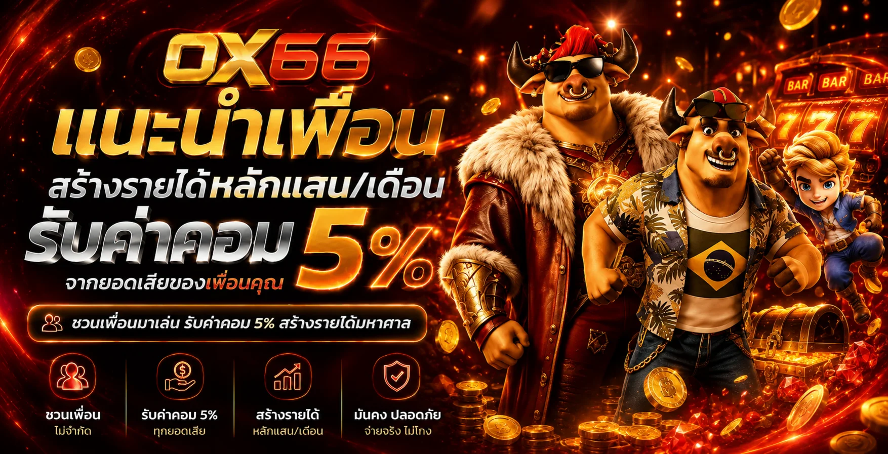 แบนเนอร์ OX66 โปรแกรมแนะนำเพื่อนโทนแดงทอง